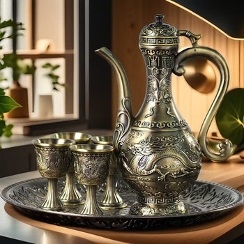 Cross-border e-commerce high-grade metal dragon and phoenix wine jug liquor dispenser household liquor glass wine dispenser vintage wine jug