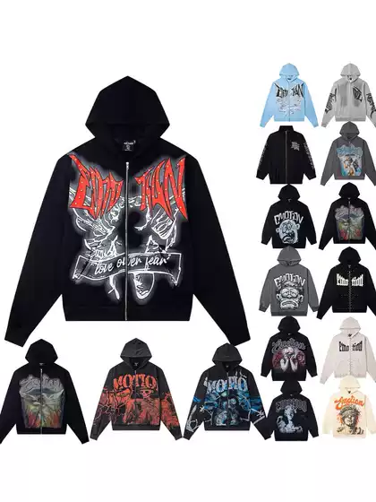 Cross-Border Fashion New Style Mixed Emotion American Street Hip-Hop Pure Cotton Highly Authentic Hooded Sweatshirt