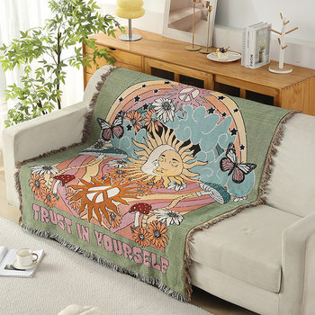 Nordic illustration line blanket and flat label blanket sofa towel multi-functional cover cloth camping blanket leisure blanket one-piece delivery