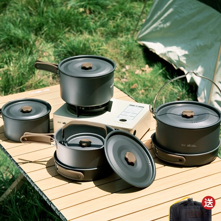 Tuocun Outdoor Pot Set, Kettle, Stove, Camping Cookware Set, Frying Pan, Portable Cassette Stove Pot
