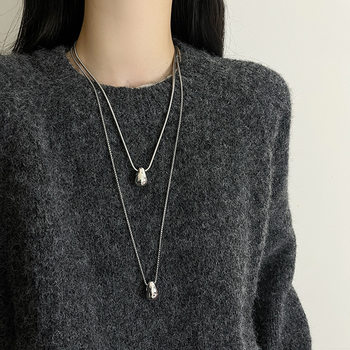 Simple silver Water Drop Titanium Steel Necklace Women's Color-free Light Luxury Niche High-end Long Sweater Sweater Chain Accessories