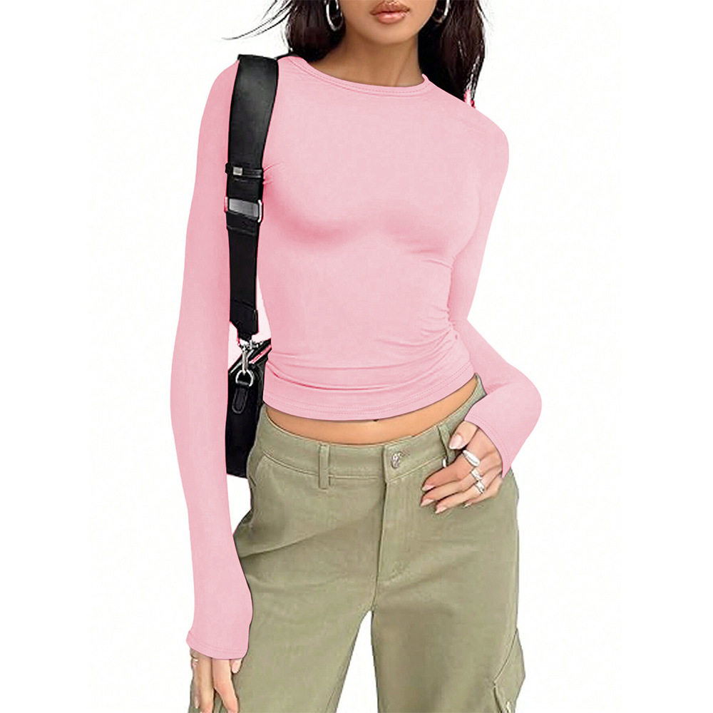 Womens Long Sleeve T Shirt Solid Color Slim Fit Versatile Style Spring Summer Casual Wear Wholesale Available