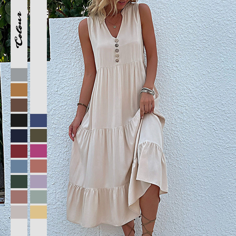 Summer Casual Sleeveless Dress Loose Fit Solid Color Comfortable Fabric Perfect for Everyday Wear Wholesale
