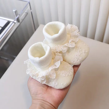 Baby Shoes Spring & Fall Style Baby Girl Princess Pure Cotton Lace Non-Falling Soft Sole Newborn 0-12 Months Pre-Step Shoes