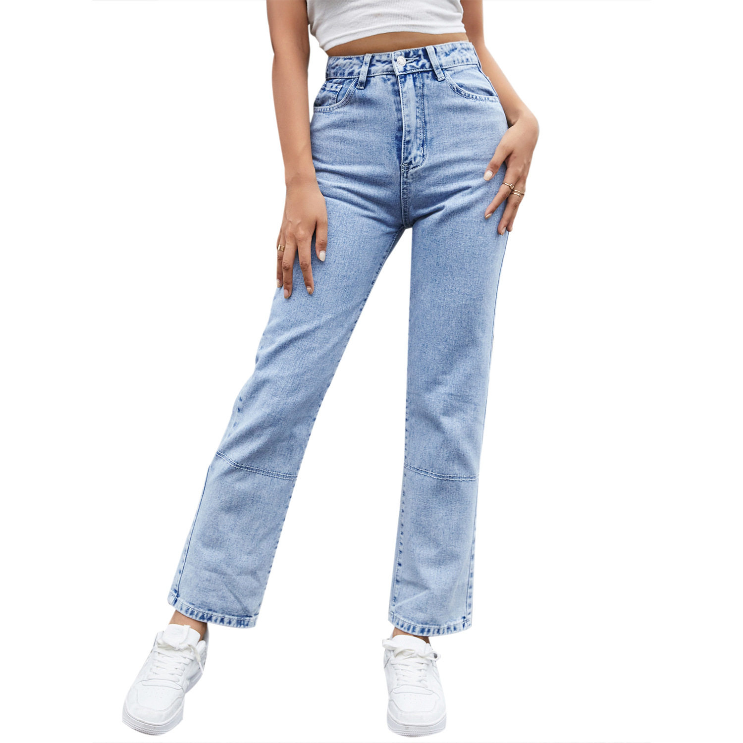 High Waisted Black Denim Straight Leg Pants Fashionable Trendy Comfortable Fall Winter Wear Wholesale Available