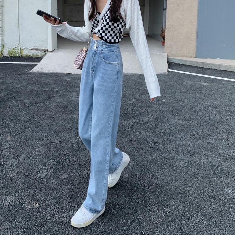 High Waisted Light Wash Jeans for Women Loose Fit Straight Leg Trendy Design Fall Winter Fashion Wholesale Available