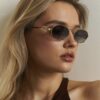 European and American Cone High-End Sunglasses Miaojia Catwalk Style Metal Frame Oval Dark Green Retro Korean Style Sunglasses for Women