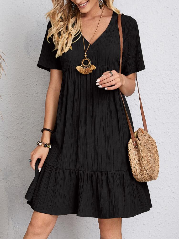 Loose Casual Short Sleeve High Waist Dress for Women Elegant Flowy Design Available in Red Green Black Wholesale Sizes S