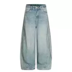 G6893 American High Street Retro High-End Washed Blue Side Stripes Design Men's and Women's Loose Scimitar Jeans