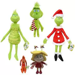 In Stock Heat Transfer Christmas Grinch Plush Toy Green Monster Grinch Kids Cartoon Figure Doll