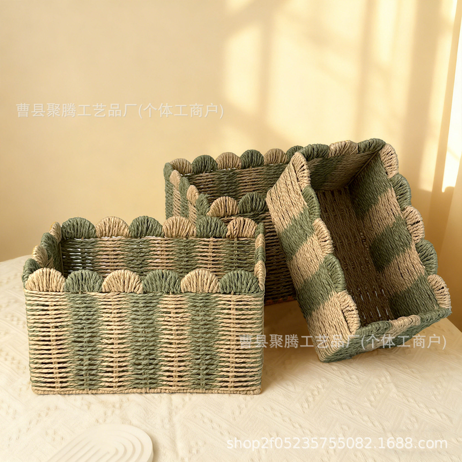 Woven Storage Basket Wave Gradient Color Storage Basket Hand-Woven Decorative Finishing Storage Basket Desktop Toy Storage