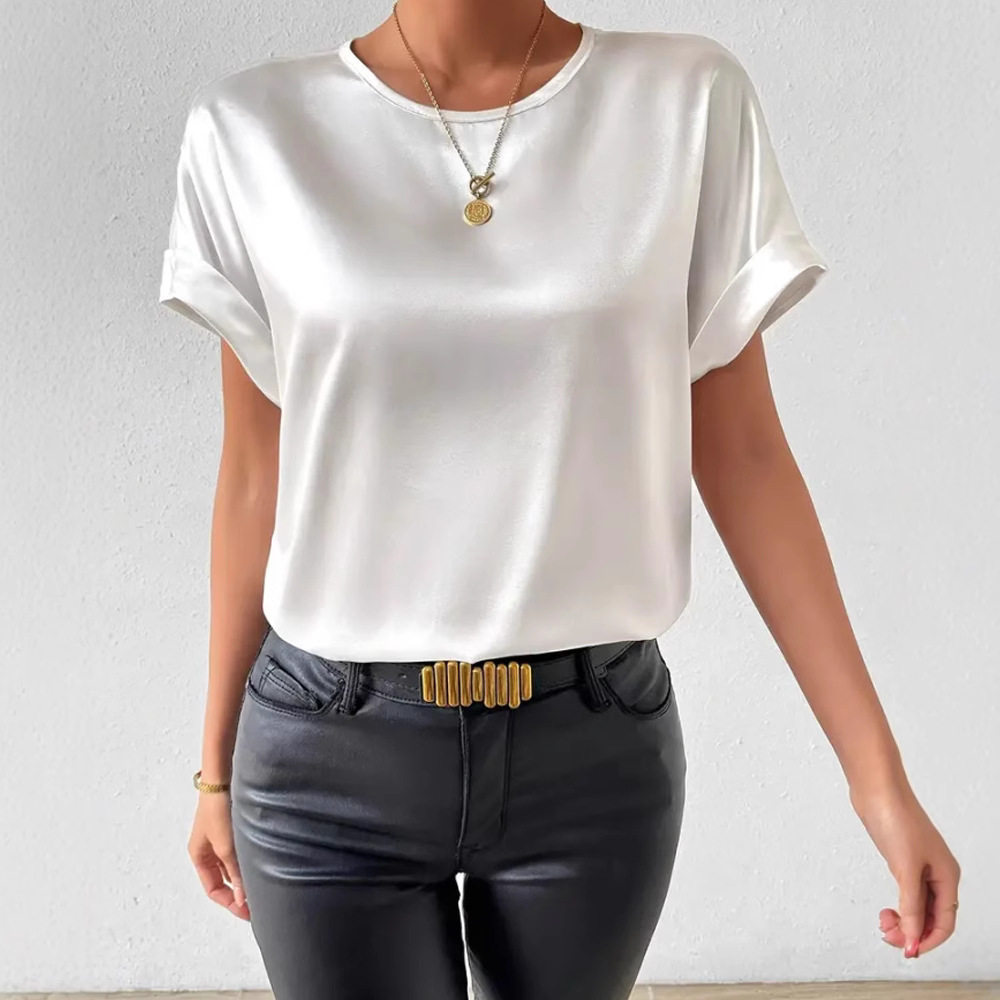 Elegant Solid Color Short Sleeve T Shirt for Women Round Neck Spring Collection Casual Wear Wholesale Available