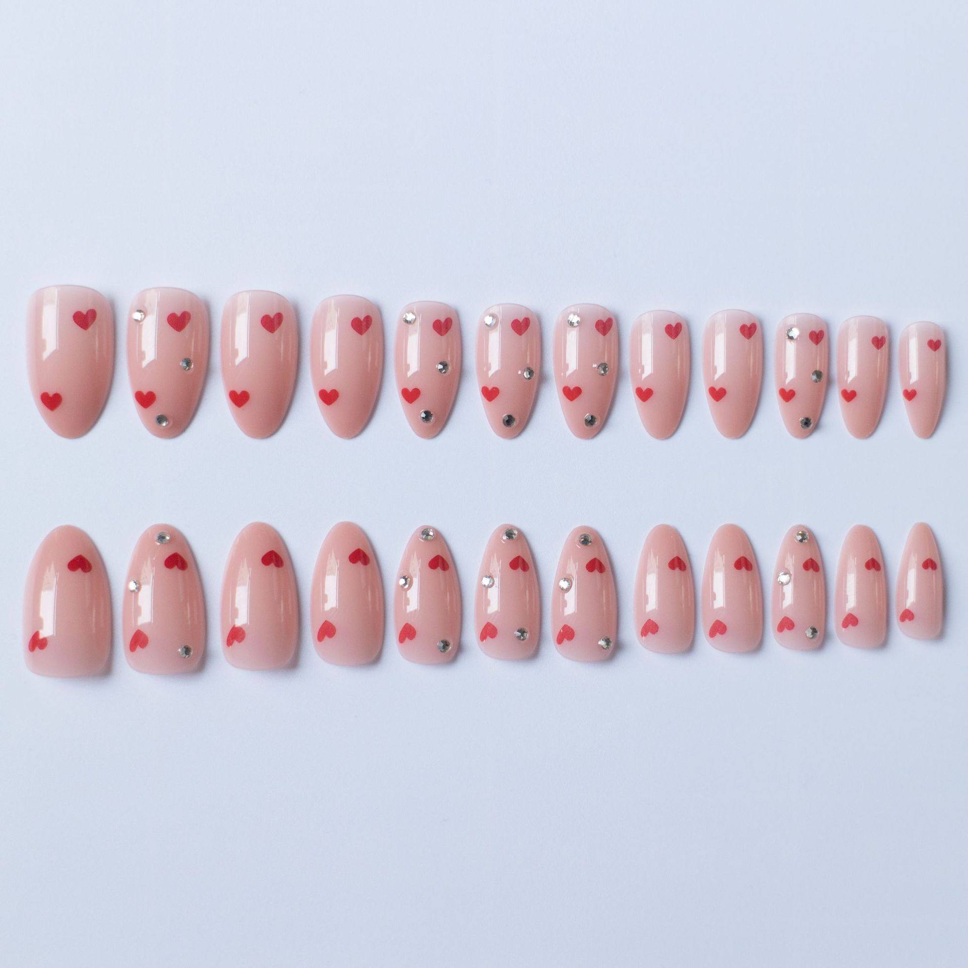 X-0073 Wear Armor European and American Cross-border False Nails Almond-shaped Love Flat Bottom Drill Wear Manicure 24 Removable Pieces