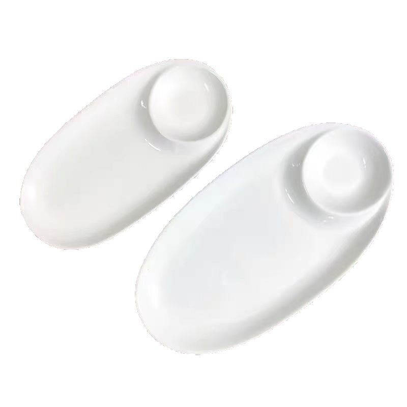 Pure White Household Ceramic Egg-Shaped Mother-In-Law Plate Divided Sushi Plate Dumpling Plate Commercial Snack Plate Salad Plate Dish