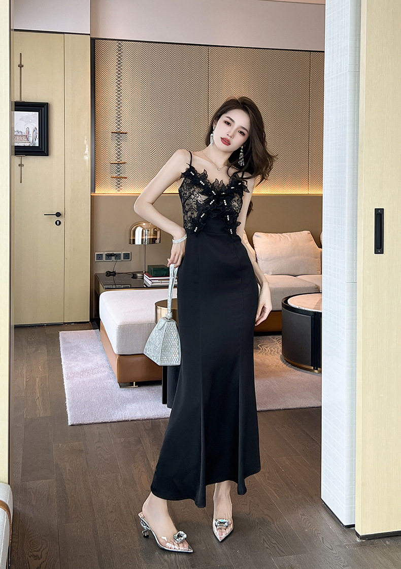 Đầm ôm body nữ dáng dài cổ V không tay, phong cách Pháp gợi cảm — [Màu đen] chi tiết 12