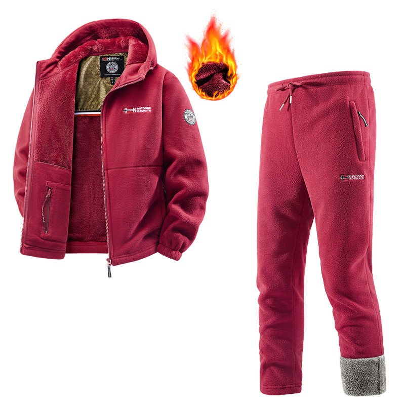 出口挪威大码保暖加厚双层带帽摇粒绒外贸跨境欧码加绒卫衣卫裤潮