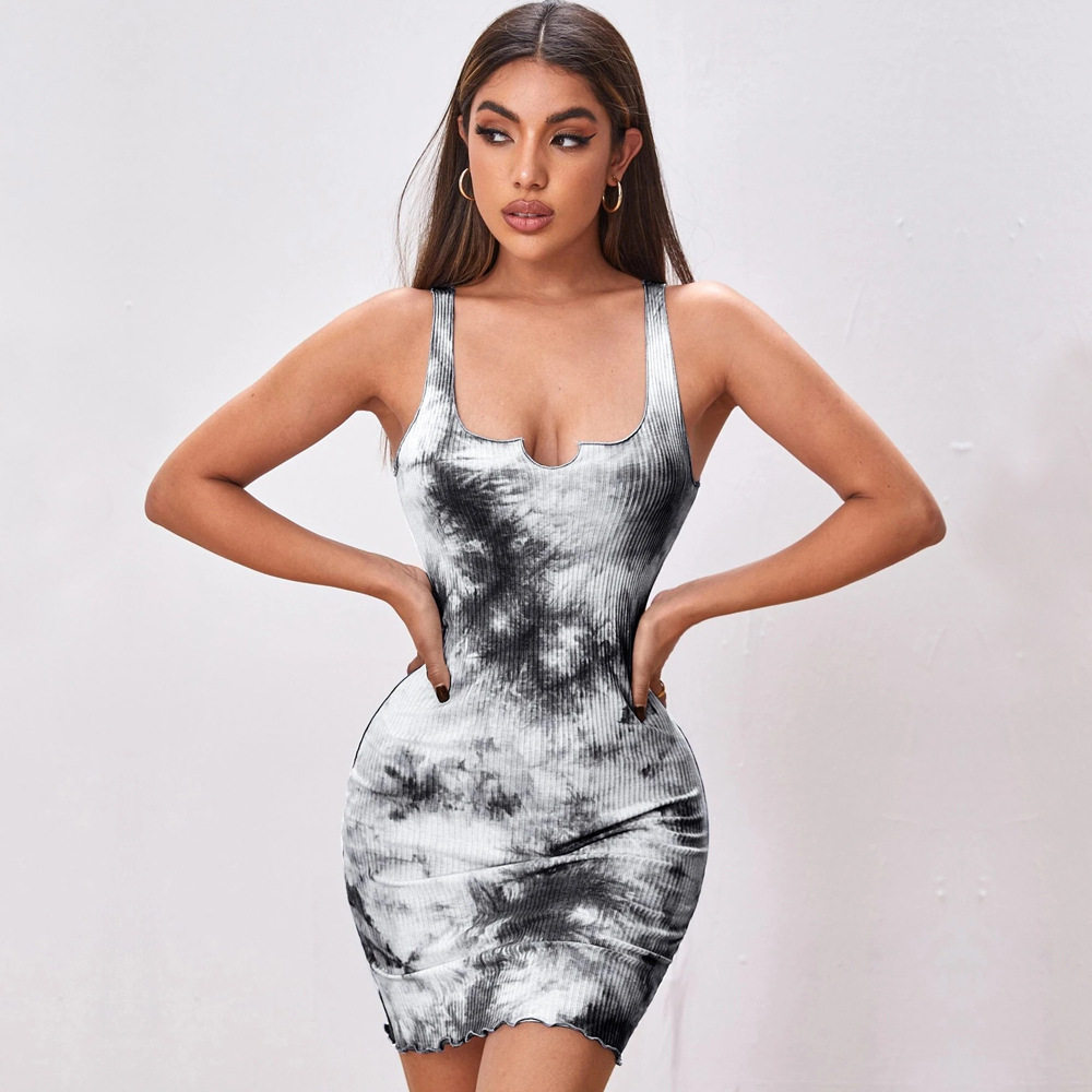Tie Dye Print Bodycon Mini Dress with Sleeveless Design Slim Fit Sexy Style for Spring Summer Wholesale Available