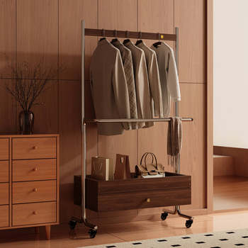 Solid Wood Clothes Hanger Floor-Standing Bedroom High-End Home Indoor Clothes Drying Rack Removable Multi-Functional Coat Rack