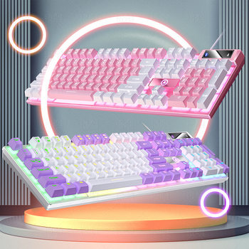 Silver Carving K500 Game Wired Keyboard Color Matching Luminous Mechanical Feel Pink Desktop Computer Accessories Cross-Border
