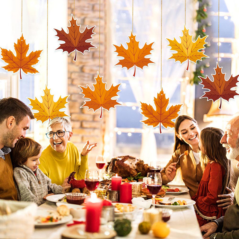 ✅ Jewelry Store Window Autumn-Themed Decoration Large Maple Leaf Pendant Thanksgiving Party Atmosphere Scene Cloth