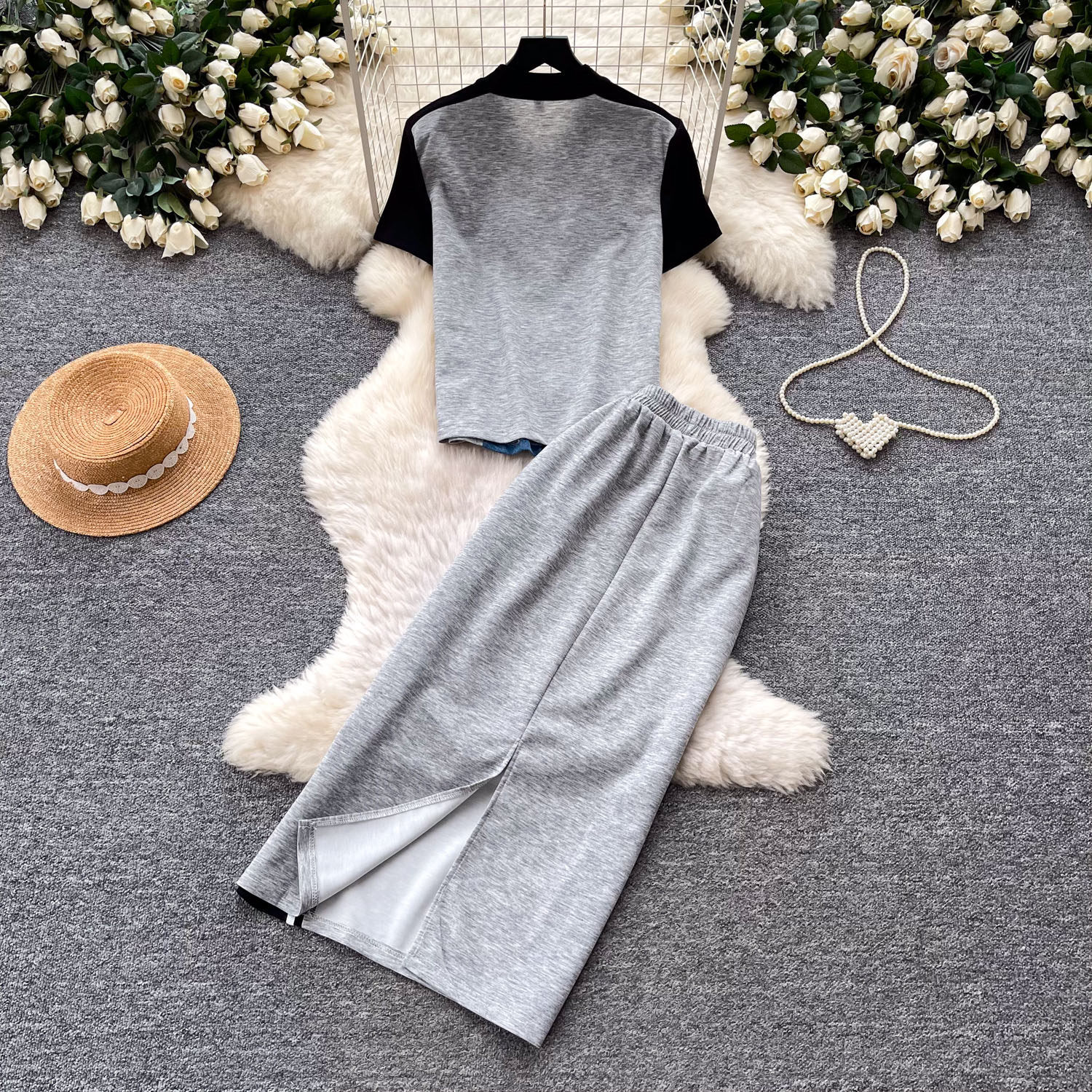 Fashion Color Block Striped Short Sleeve Two Piece Set Slim Fit High Waist Casual Style Summer Office Wear