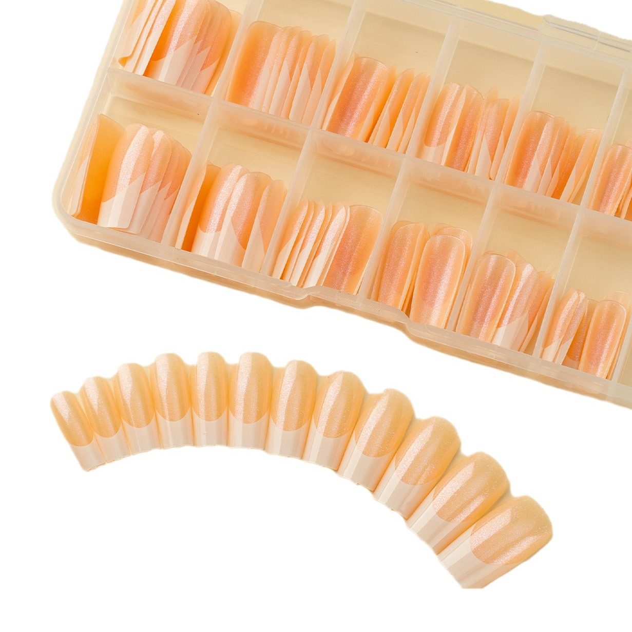 120 Pieces of Gel Coffee Color Base White French Wear Nails Long/Short Chameleon Laser Fake Nails Cross-Border Nails