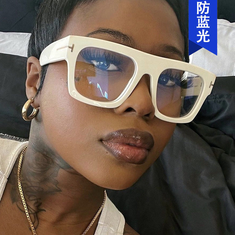 Kedun T-Shaped Square Eyeglass Frame 2023 New Model Non-Prescription Glasses Anti-Blue Light Large Frame Optical Frame European and American Trendy Fashion 9