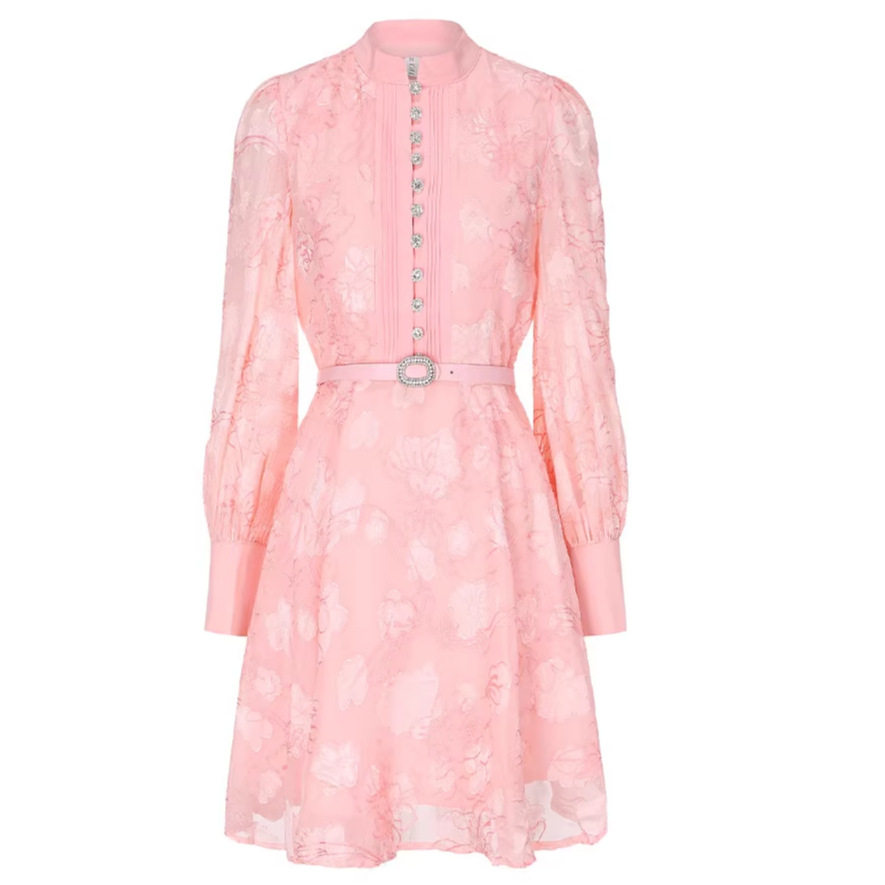 French Style Jacquard Lantern Sleeve Dress Elegant Fit Waist Tie Mid Length Perfect for Early Autumn Wholesale