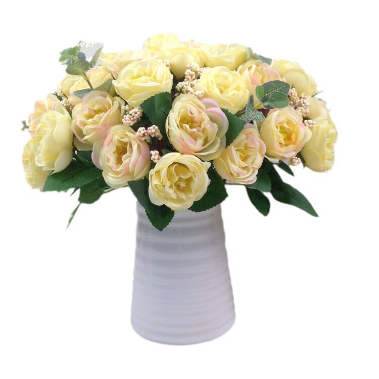 欧式10头茶玫 仿真花束 婚庆绢布家居手捧装饰假花餐桌玫瑰山茶苞