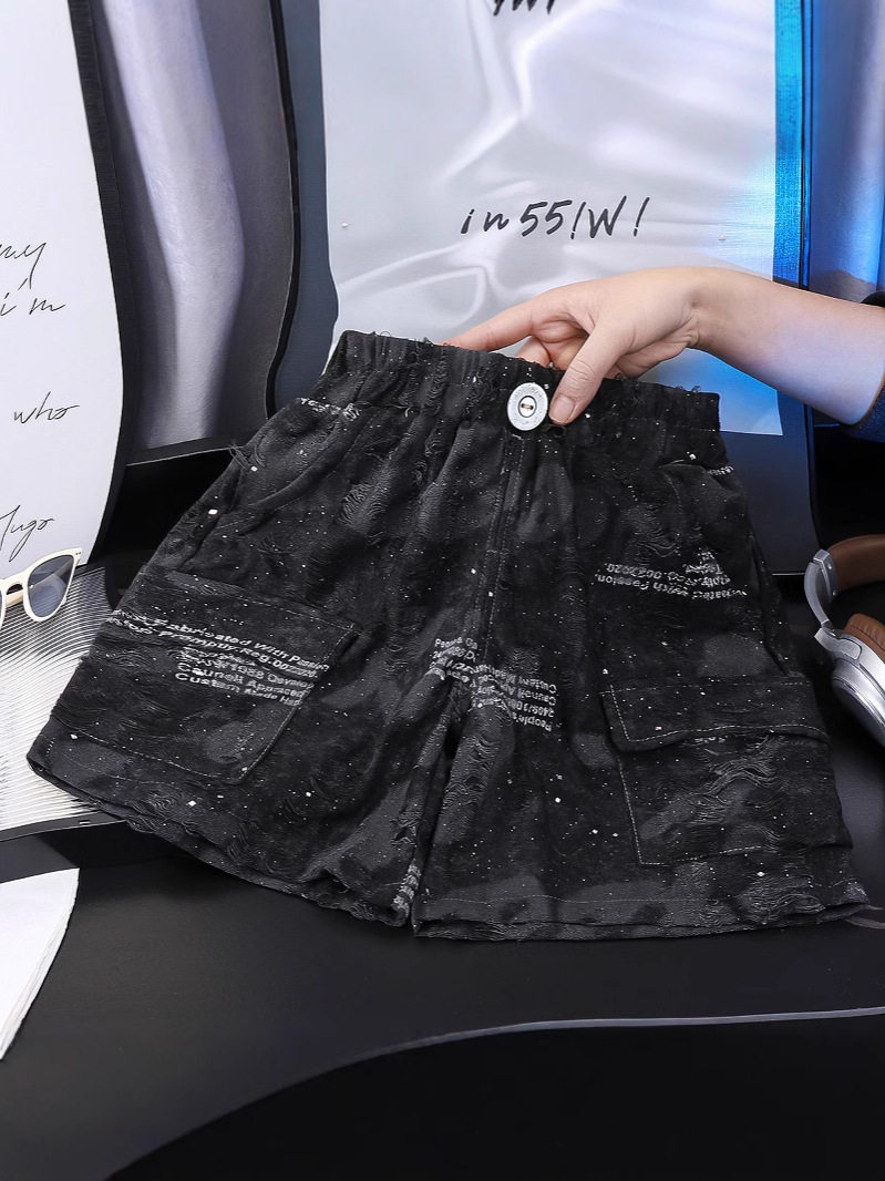 Boys' Summer Shorts, Korean Style Girls' Distressed Five-Inch Shorts, Thin Trendy Hip-Hop Kids' Shorts