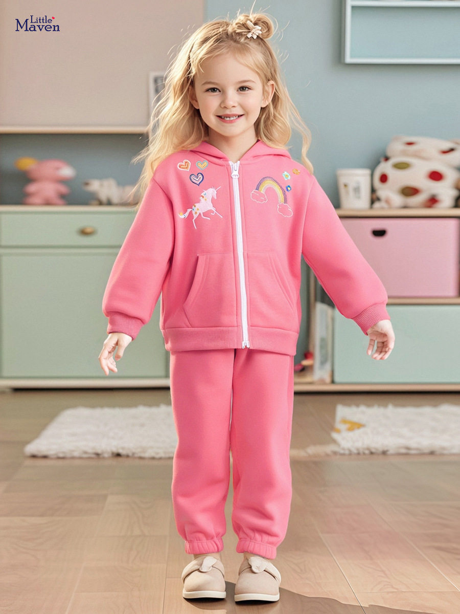 Vente en gros vêtements enfants style, nouvel ensemble fille manche longue automne, tenue enfant mignonne doublée polaire et épaisse