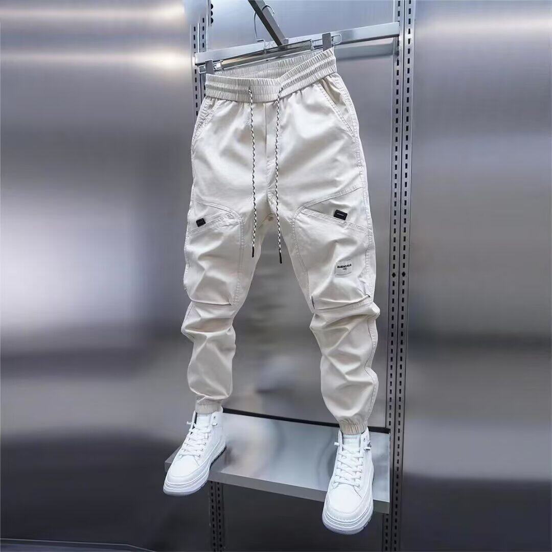 工装裤男秋季新款韩版宽松大码休闲裤男士潮牌时尚贴标痞帅束脚裤