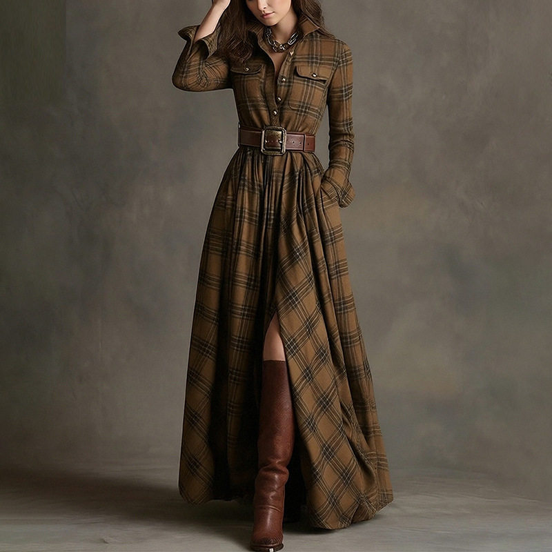 Womens Spring Dress Fashionable Casual Elegant Checkered Slim Fit Perfect for Spring Events Wholesale Available