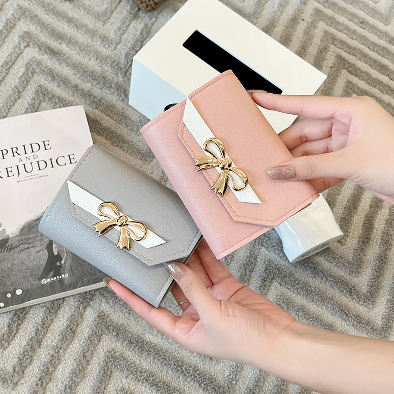 Cross-border Women's Bag 2024Bags Short Bow Three-fold Magnetic Buckle Women's Wallet Mini Cheap Small Bag