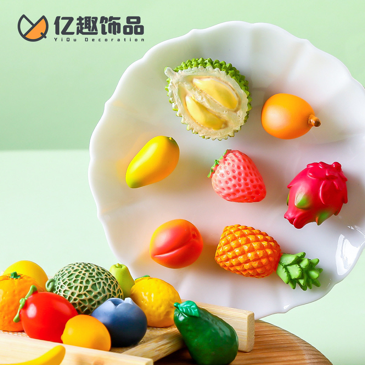 Creative simulation durian strawberry fruit food play diy decorations blind bag accessories mini car desktop small ornaments