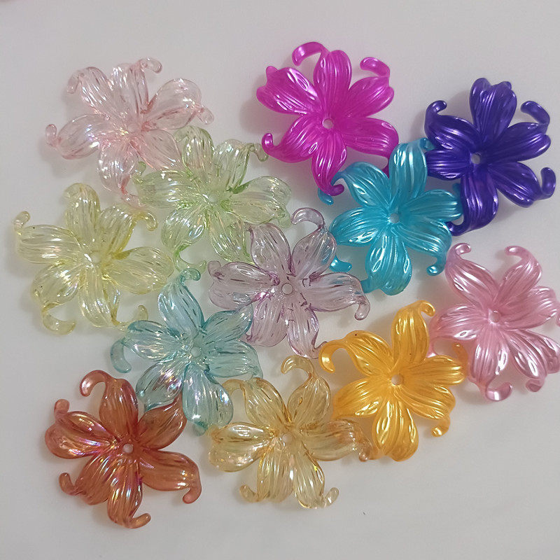 ลูกปัดมุกเทียมสีใส มีความแวววาว กลีบดอกไอริส งานแฮนด์เมด DIY ลูกปัดน้ำหอม ลูกปัดอะคริลิกลายดอกไม้ทะเล