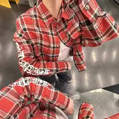 Luojia Correct Versionpra Pula Blcg Crowjia Chh Sanskrit Print Plaid Long-Sleeved Shirt for Men and Women