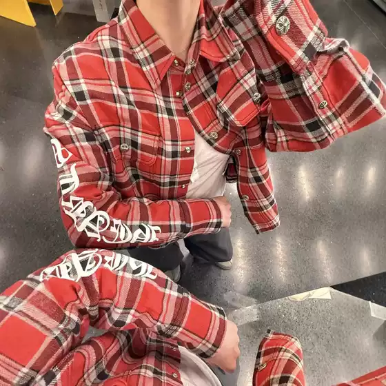 Luojia Correct Versionpra Pula Blcg Crowjia Chh Sanskrit Print Plaid Long-Sleeved Shirt for Men and Women