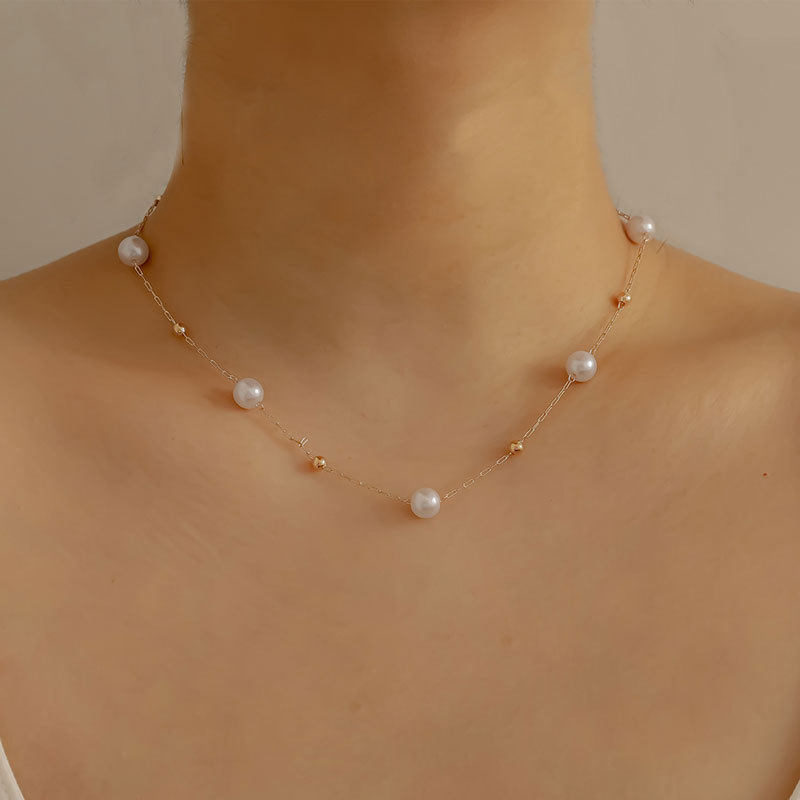 European and American Cross-Border Hot-Selling Imitation Pearl Necklace for Women, Simple Fashion, Cool Style, Metal Ball Necklace Accessories for Women, Summer
