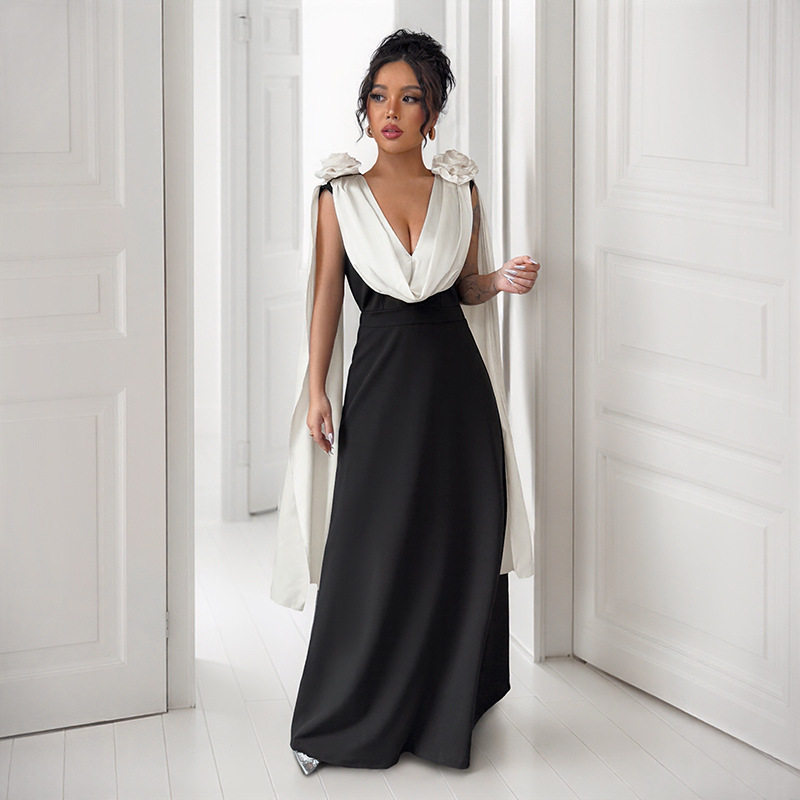 Elegant V Neck Color Block Sleeveless Dress High End Design Perfect for Evening Parties and Weddings Wholesale Available