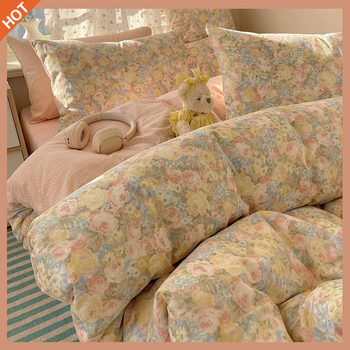 Pure cotton four-piece set small floral cotton three-piece set quilt cover sheets pastoral style student dormitory bedding wholesale