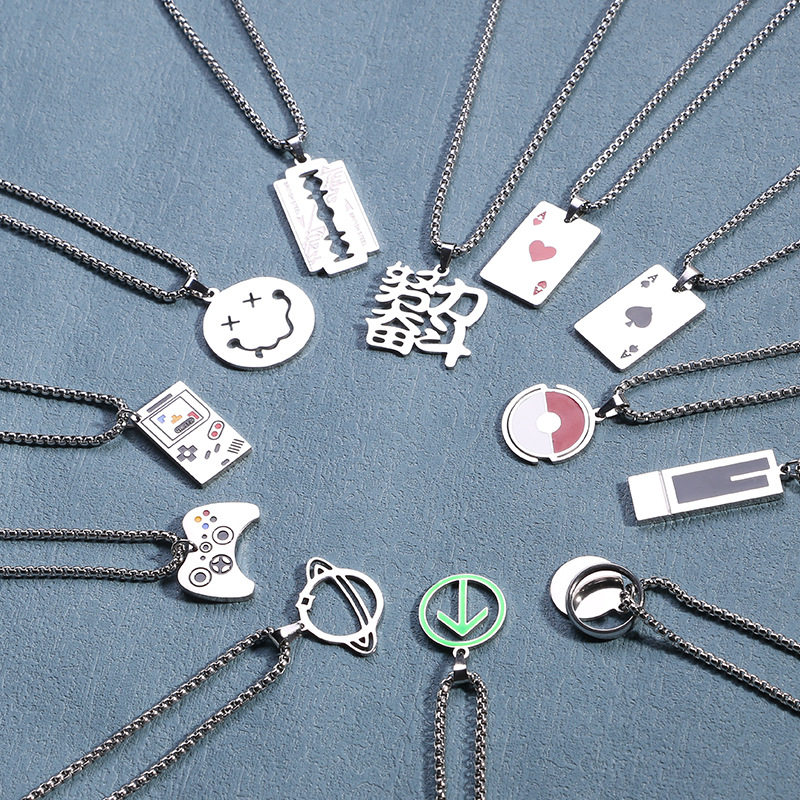 All-Match Titanium Steel Chain Hip-Hop Necklace Men's Trendy Brand Street Personality Internet Celebrity Pendant Didi Bouncing Woolen Chain Accessories Pendant