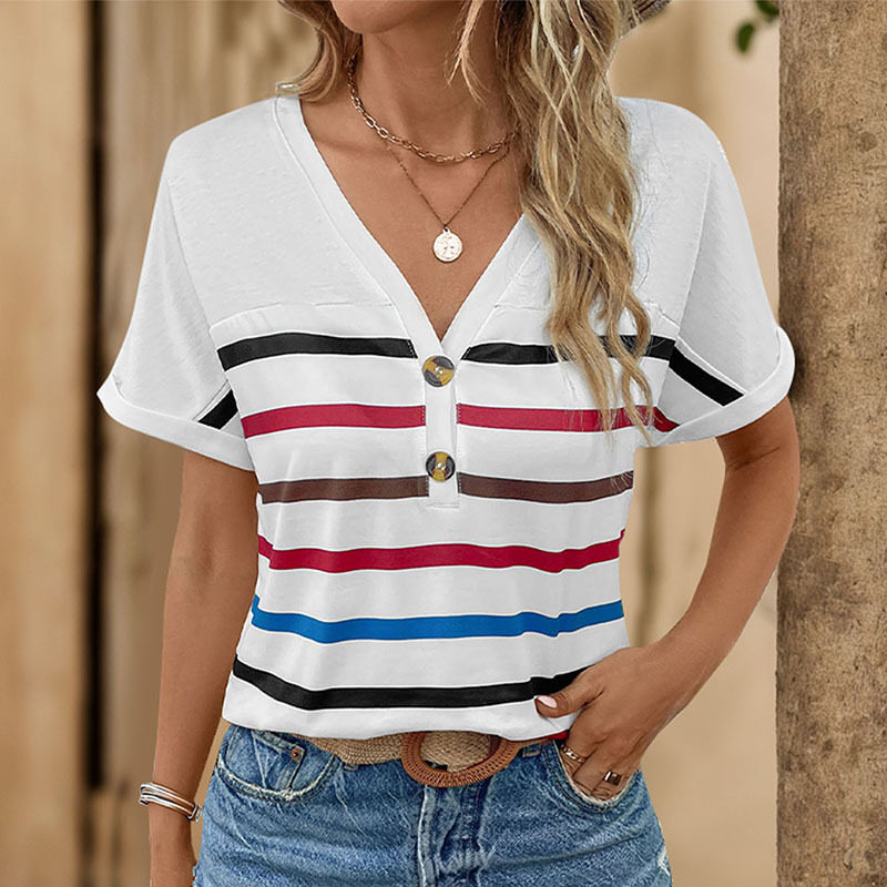 Womens Striped T Shirt Summer Style Short Sleeve Casual Fit Perfect for Everyday Wear Wholesale Available