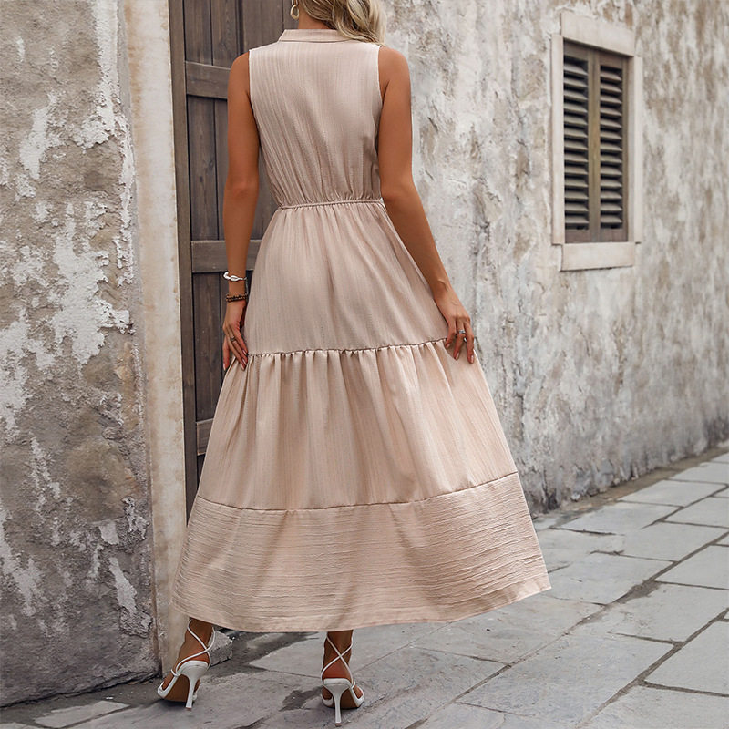 High Waist Sleeveless Maxi Dress Simple Style Solid Color Comfortable Fit Casual Wear for Summer OEM Available
