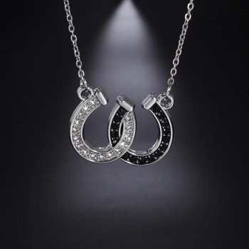 2024 New Fashion Jewelry European and American Korean Cross-border Wish Gift Black and White Diamond Clavicle Chain Double U Horseshoe Necklace