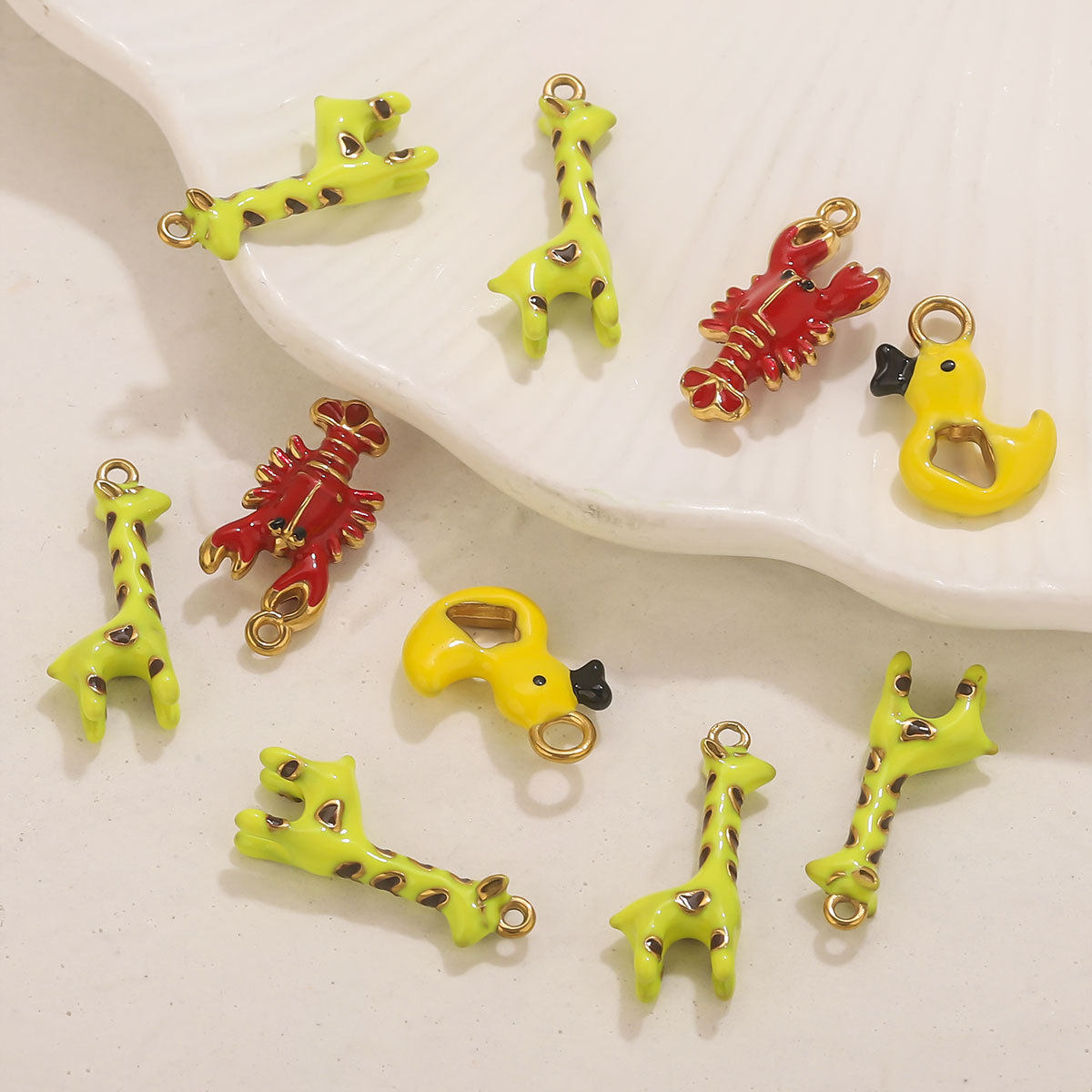 Cross-Border New Stainless Steel Oil Dripping Giraffe Duck Crayfish Pendant DIY Necklace Bracelet Accessories