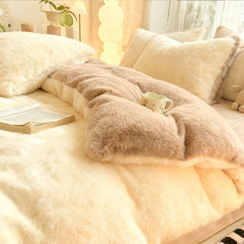 Thickened Milk Velvet Four-Piece Set, Winter Warm Flannel Plus Velvet Double-Sided Three-Piece Quilt Cover, Maternal and Infant Grade