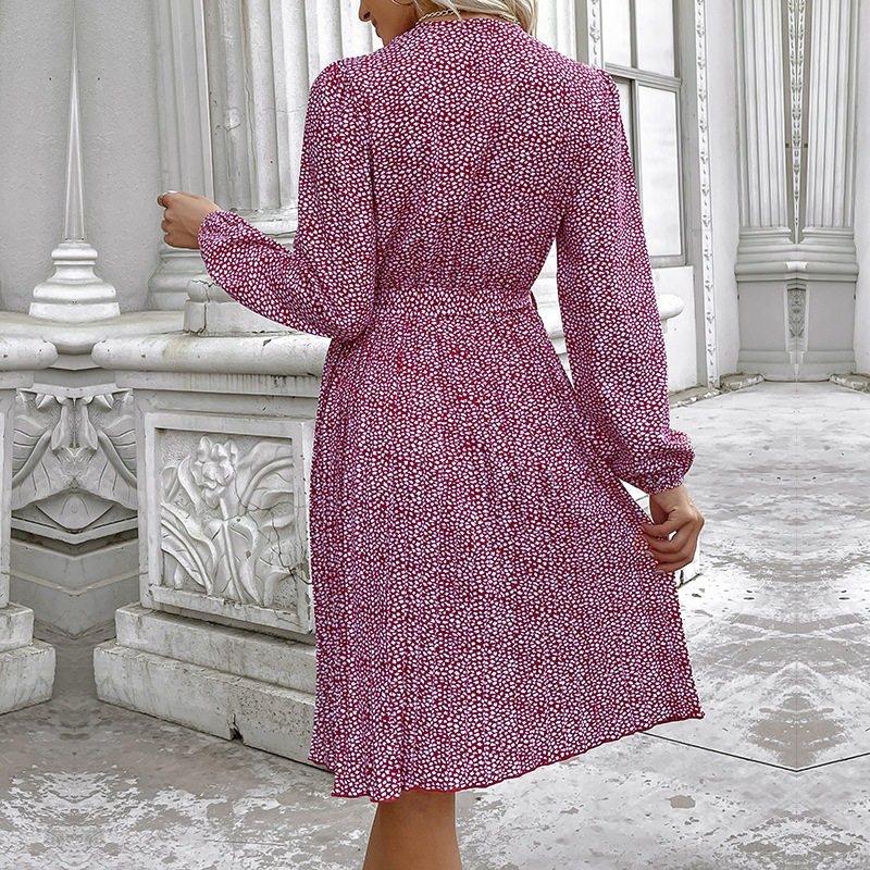 Floral Print Long Sleeve Dress Casual Sweet Elegant Round Neck Versatile Style Wholesale Available