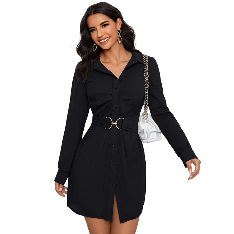 Button Down Long Sleeve Shirt Dress Casual Style Autumn Collection Versatile for Work or Outings Wholesale Available