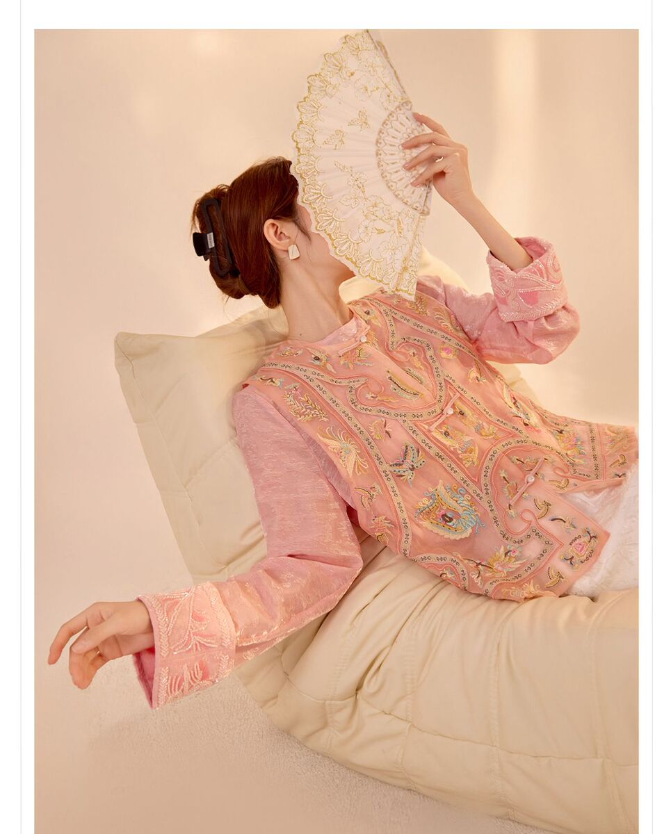 Áo sơ mi nữ dài tay thêu đính hạt cổ tròn phong cách thanh lịch — Bột Rouxia (phát hành trong cùng ngày), Bột Rouxia (tóc 7 ngày), Gạo Ánh Trăng (Giao hàng trong 7 ngày), Gạo Ánh Trăng (về tay bạn ngay trong ngày)